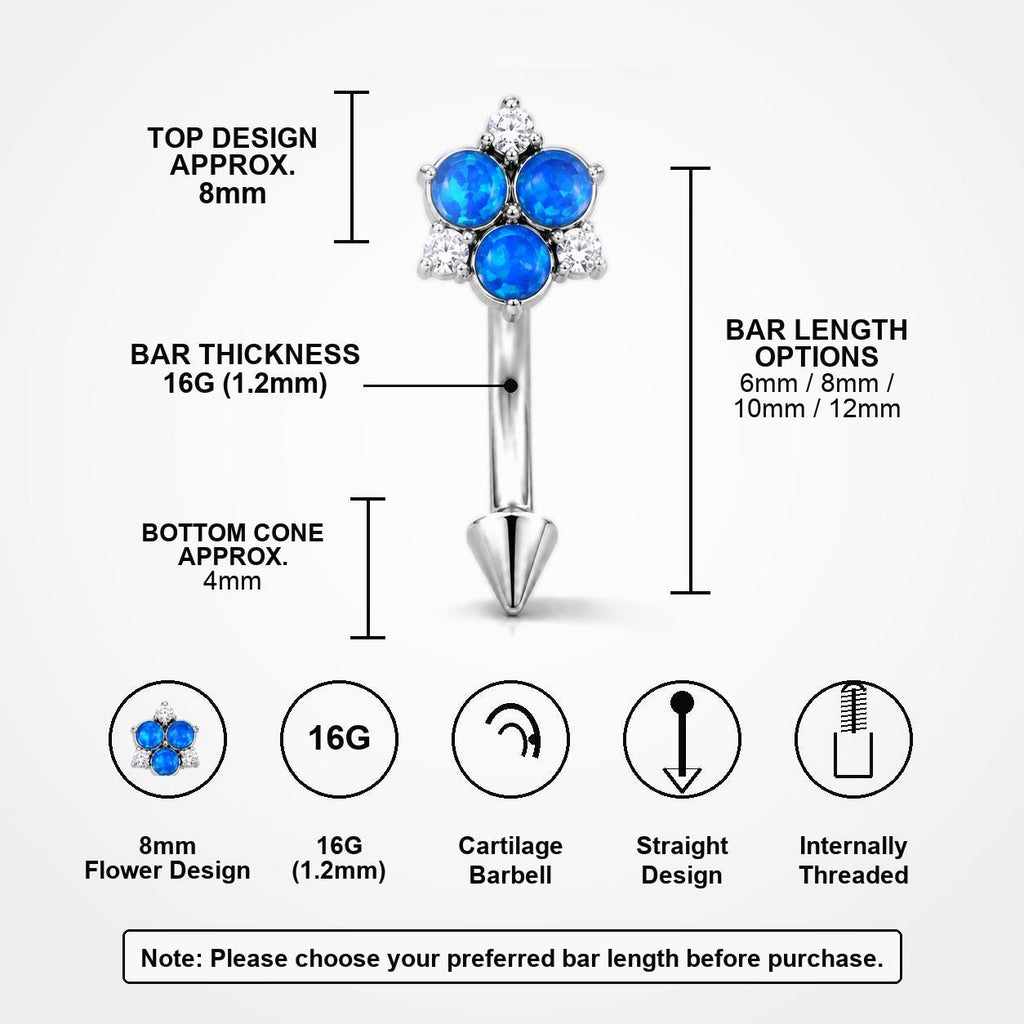 CZ Flower Titanium Eyebrow Barbell detail 13