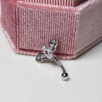 Pearl Bat Wing Titanium Eyebrow Barbell detail 2