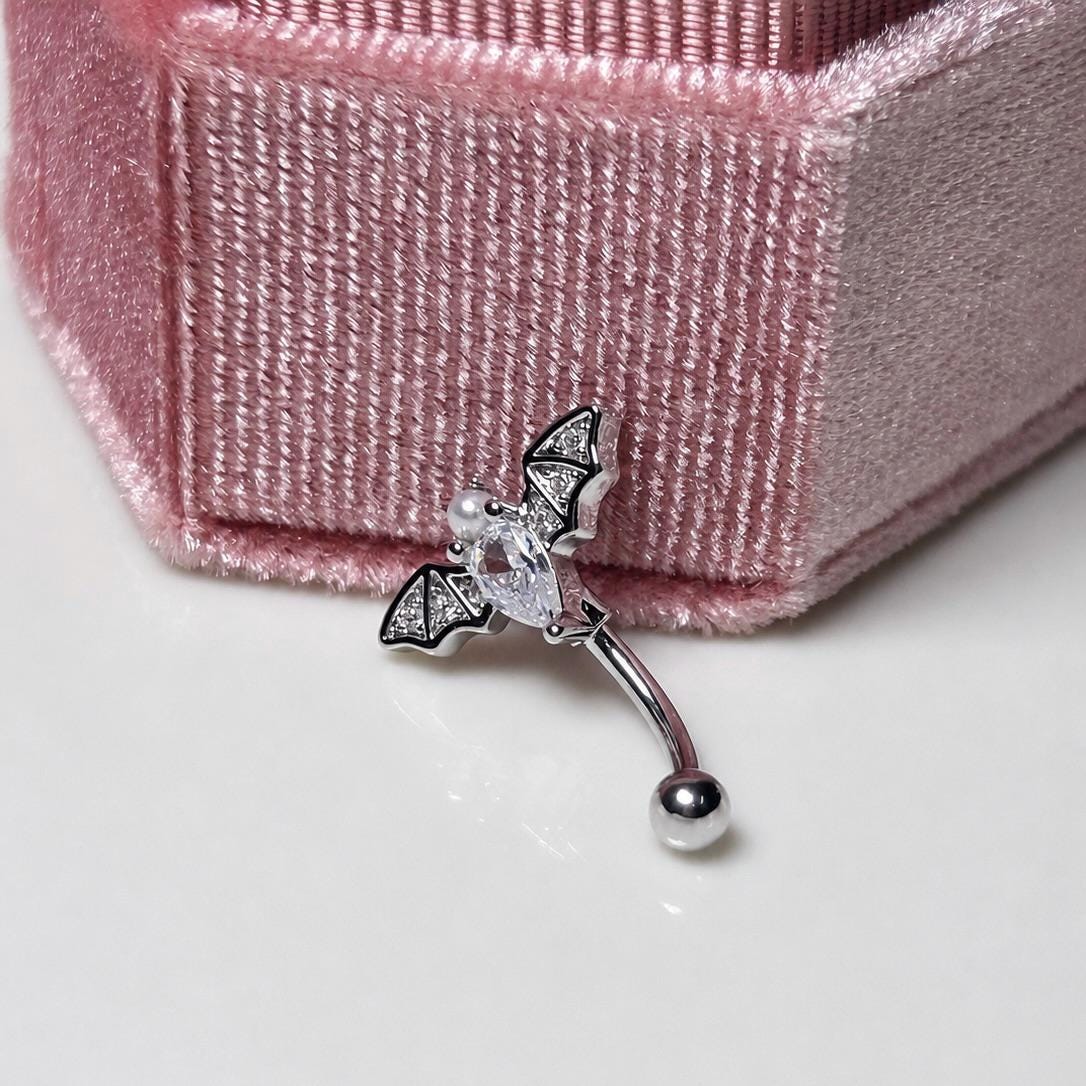 Pearl Bat Wing Titanium Eyebrow Barbell detail 2