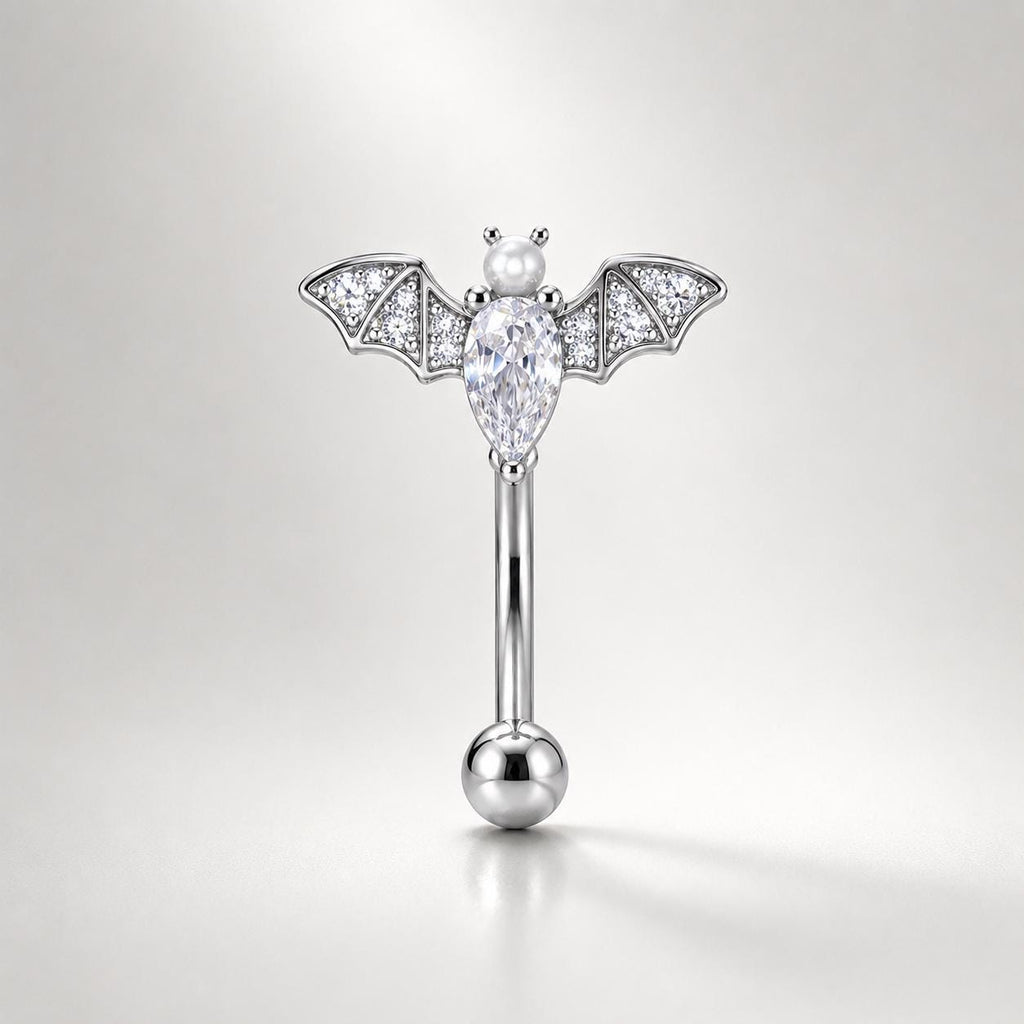 Pearl Bat Wing Titanium Eyebrow Barbell detail 5