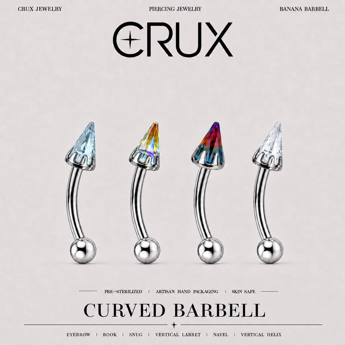 Crystal Spike Titanium Eyebrow Barbell