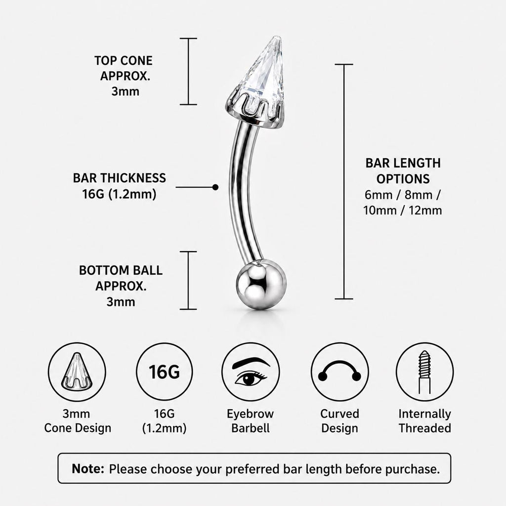Crystal Spike Titanium Eyebrow Barbell detail 10