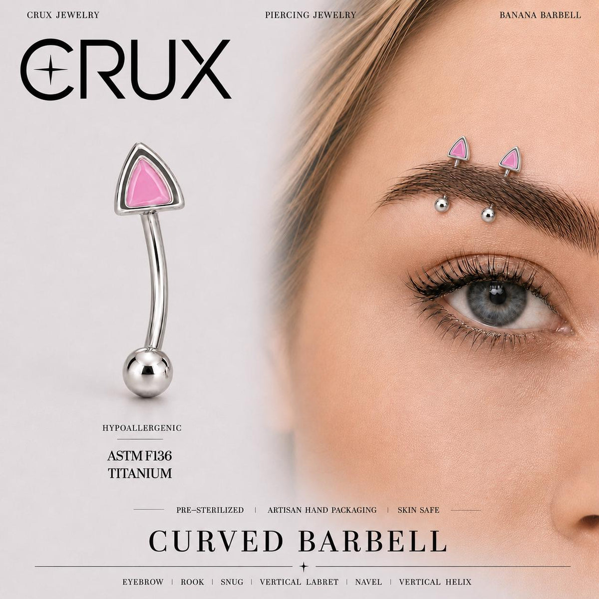 Pink Cat Ear Titanium Eyebrow Barbell