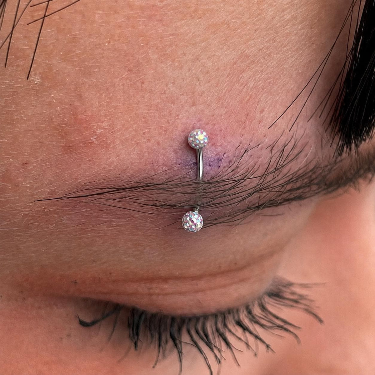 Pavé CZ Ball Titanium Eyebrow Barbell detail 2