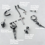 The "Dark Necromancer" Gothic Ear Stack Set - Skulls, Crosses & Tentacle Earrings Sets