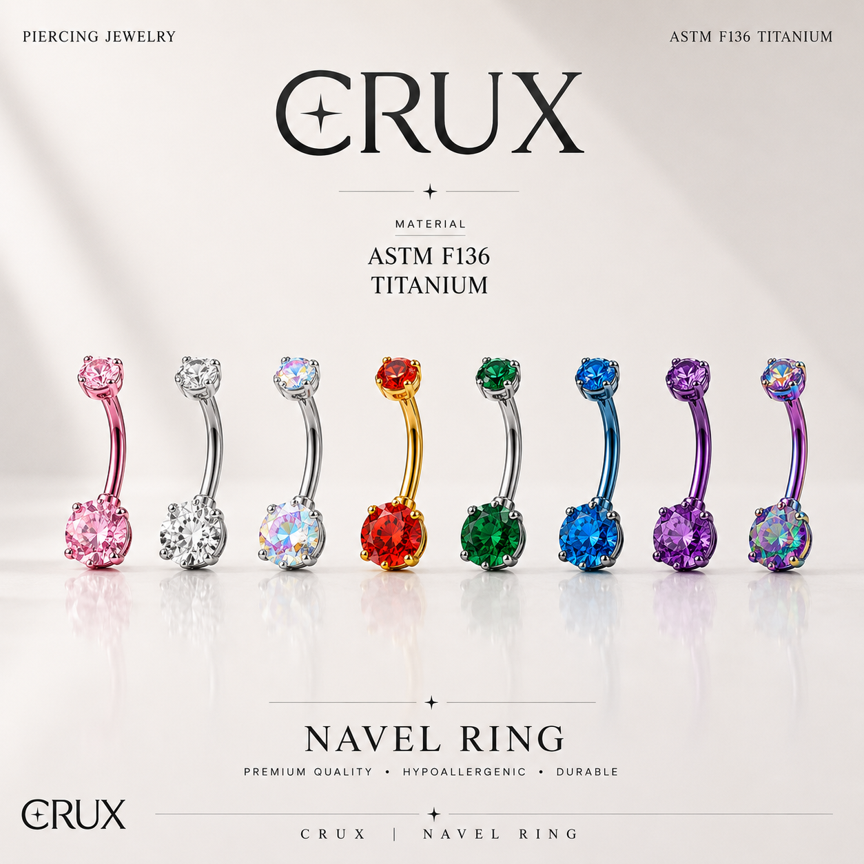 Anneau de nombril rond en titane avec zircon cubique 