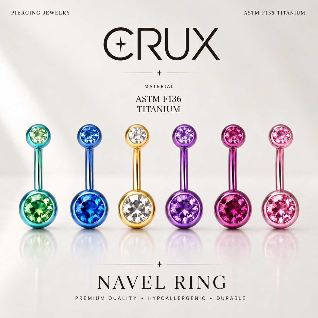 Anneau de nombril en titane avec cristal CZ 