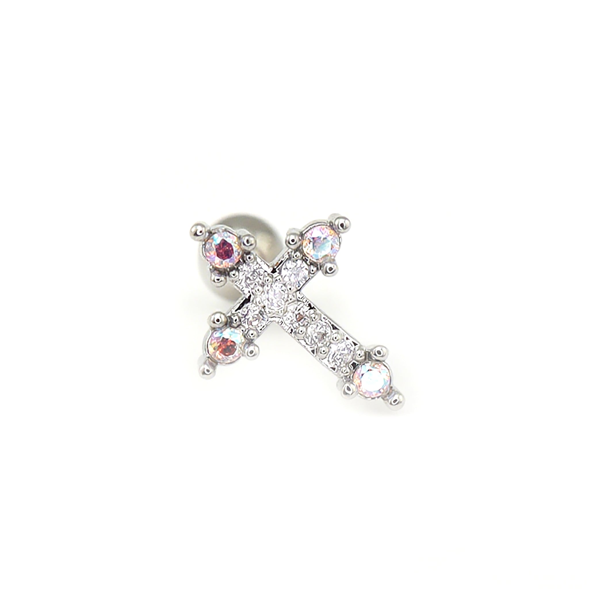 20G Thin Gauge CZ Crux Ear Studs - 20G Thin Gauge CZ Crux Ear Studs - Silver / Single by CRUXJEWELRY