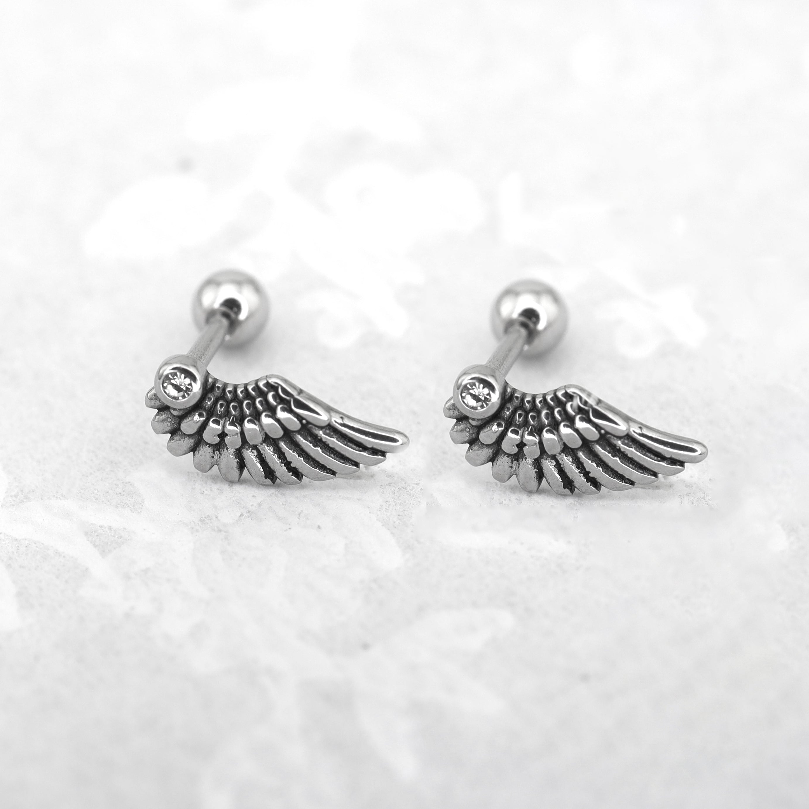 Single Wing CZ stainless steel Ear Stud - Single Wing CZ stainless steel Ear Stud - Single by CRUXJEWELRY