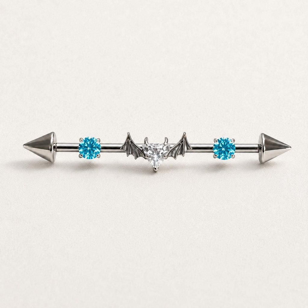 Devil Heart Crystal titanium industrial barbell, detail view 6