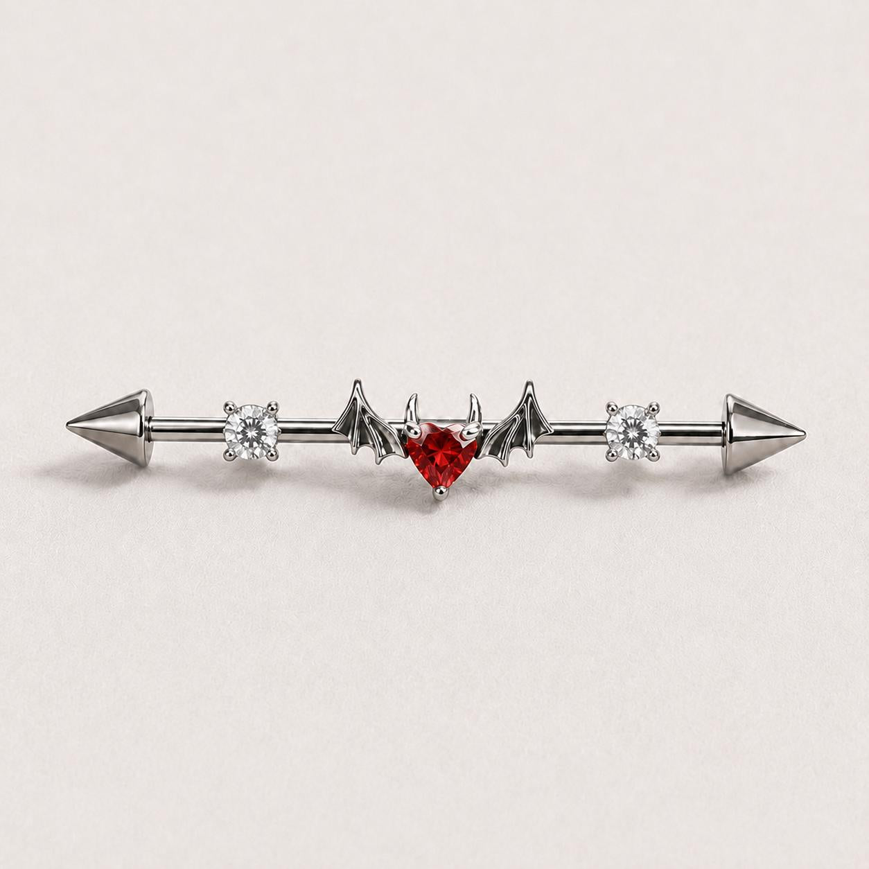 Devil Heart Crystal titanium industrial barbell, detail view 7