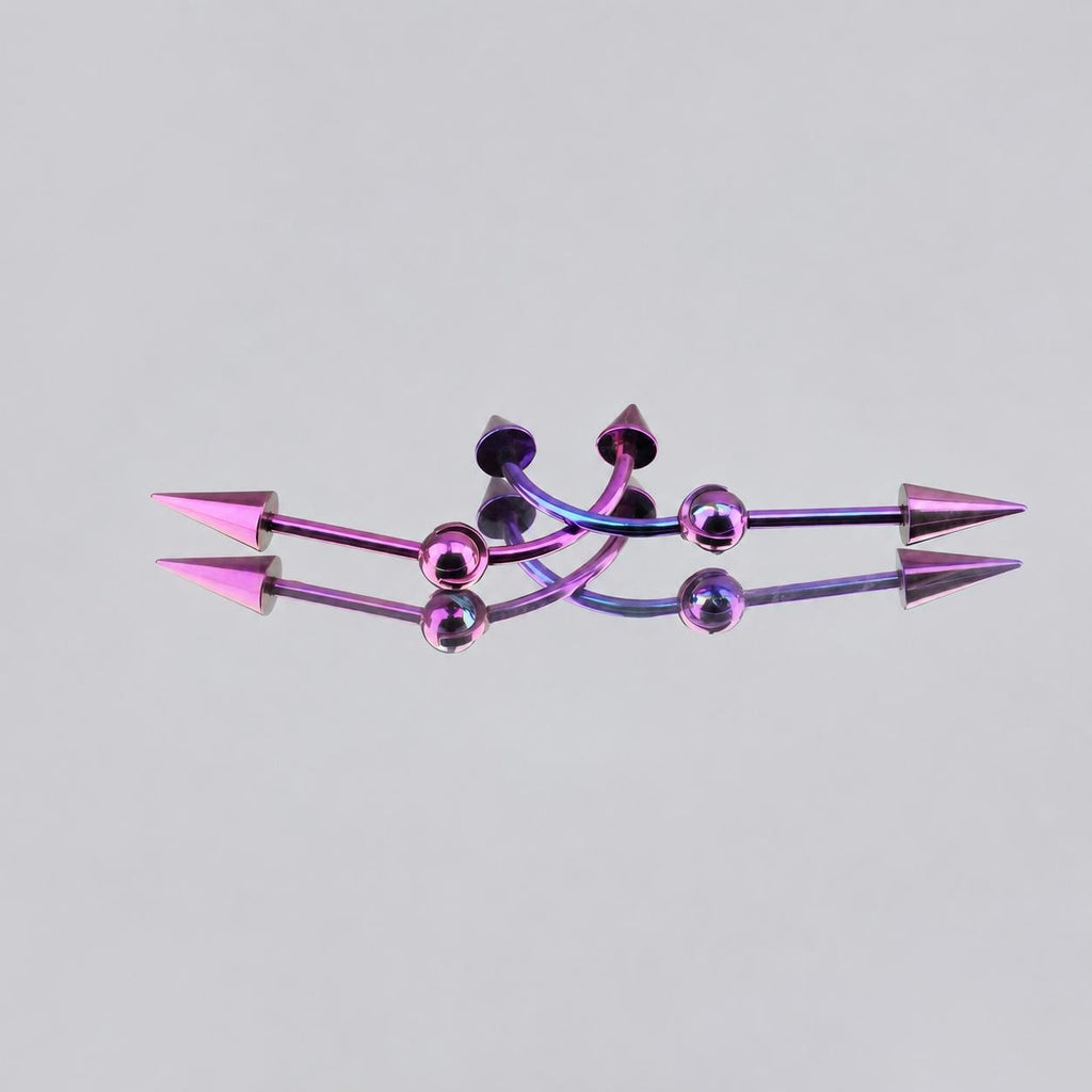 Double Spike titanium industrial barbell, detail view 4