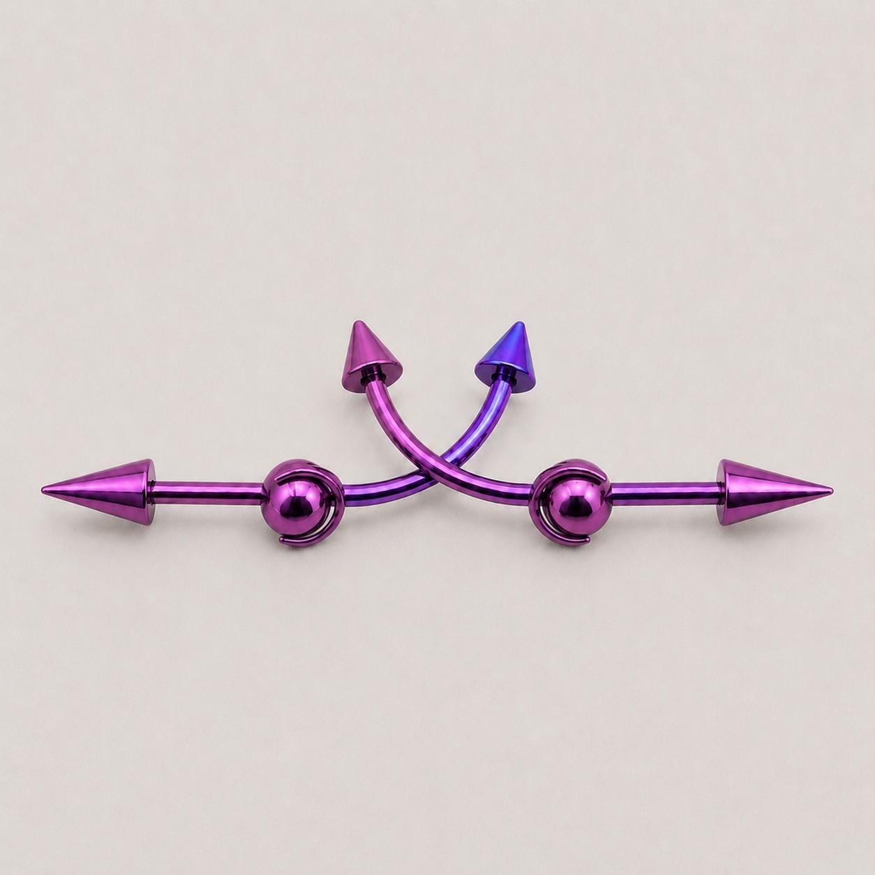 Double Spike titanium industrial barbell, detail view 9