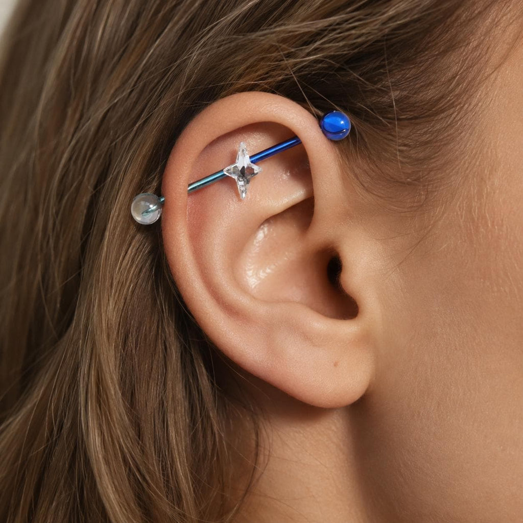 Double Star Chain titanium industrial barbell, detail view 3