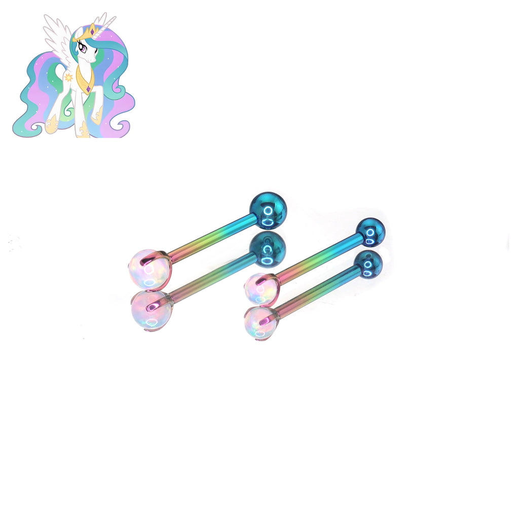 MLP Opal CZ Barbell - Tongue/Nipple Straight Barbell - MLP Opal CZ Barbell - Tongue/Nipple Straight Barbell - Princess Celestia / 12mm / 4mm by CRUXJEWELRY