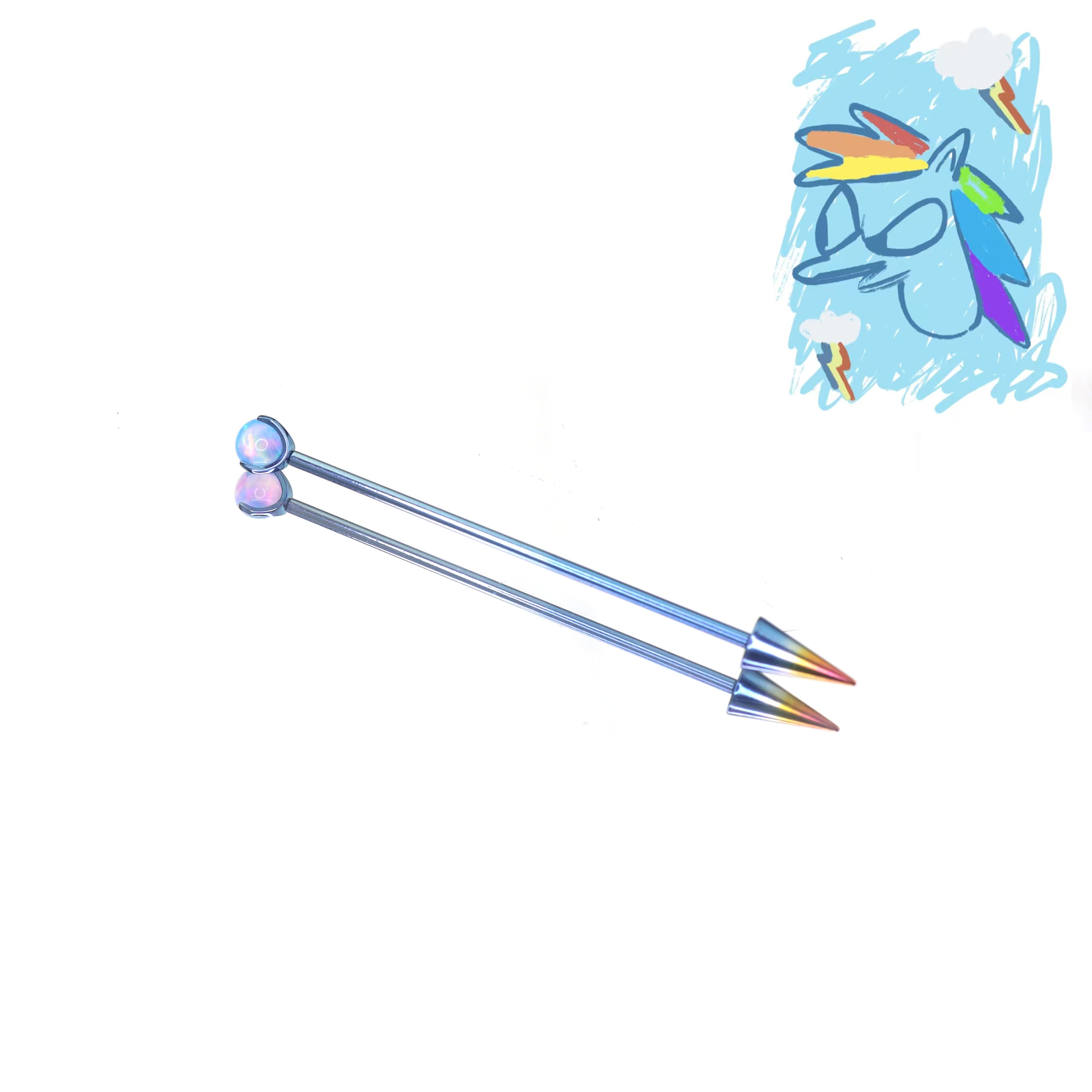 MLP Titanium Zirconia Industrial Barbell - MLP Titanium Zirconia Industrial Barbell - Rainbow Dash / 34mm by CRUXJEWELRY
