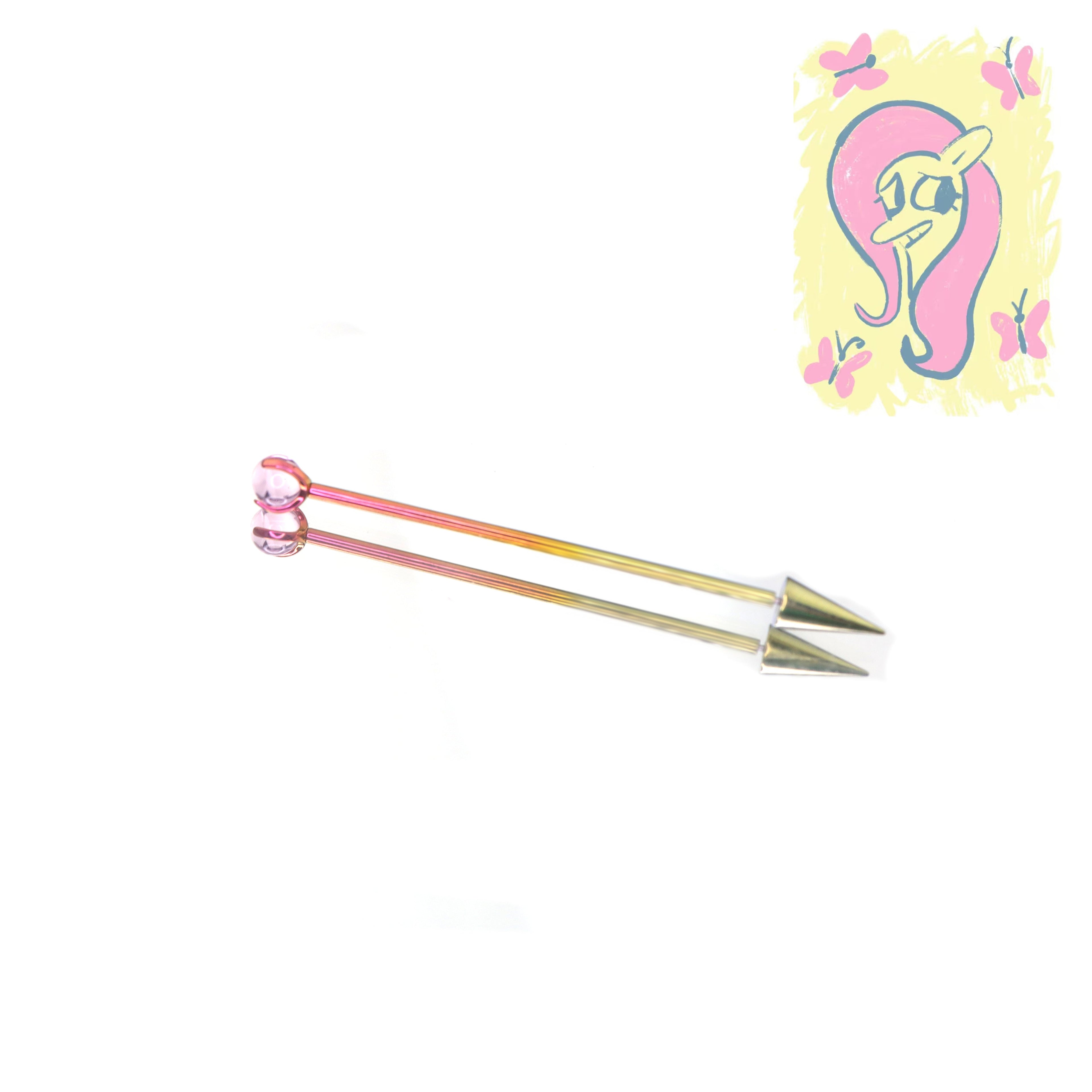 MLP Titanium Zirconia Industrial Barbell - MLP Titanium Zirconia Industrial Barbell - Fluttershy / 34mm by CRUXJEWELRY