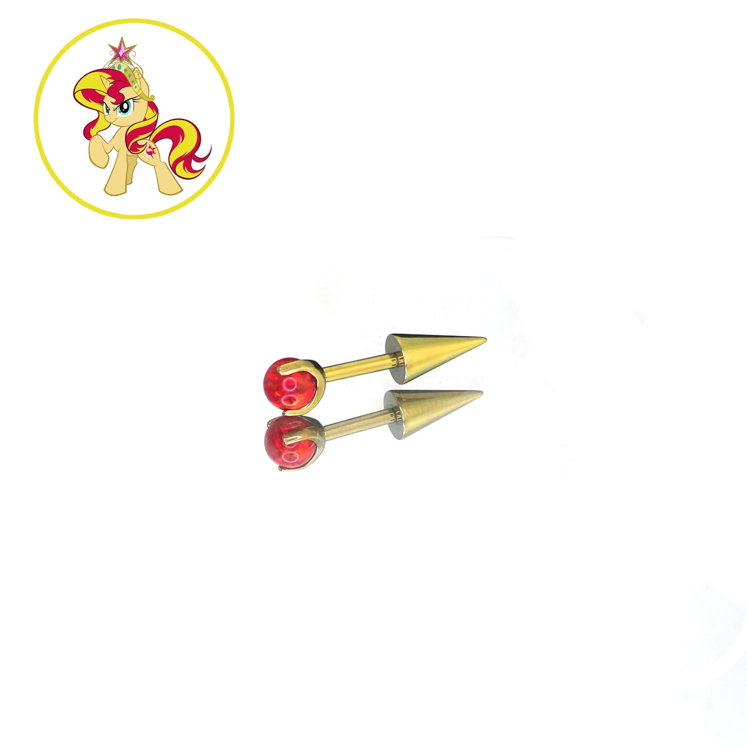 MLP Colorful Titanium Opal Ball-End Ear/Lip CZ Spike - MLP Colorful Titanium Opal Ball-End Ear/Lip CZ Spike - Sunset Shimmer / 6mm by CRUXJEWELRY