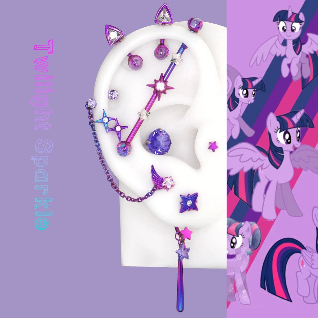 MLP Twilight Sparkle Series Ear Accessories Set - MLP Twilight Sparkle Series Ear Accessories Set - Purple CZ Tragus Stud Set / 6mm / 16G-1.2mm by CRUXJEWELRY