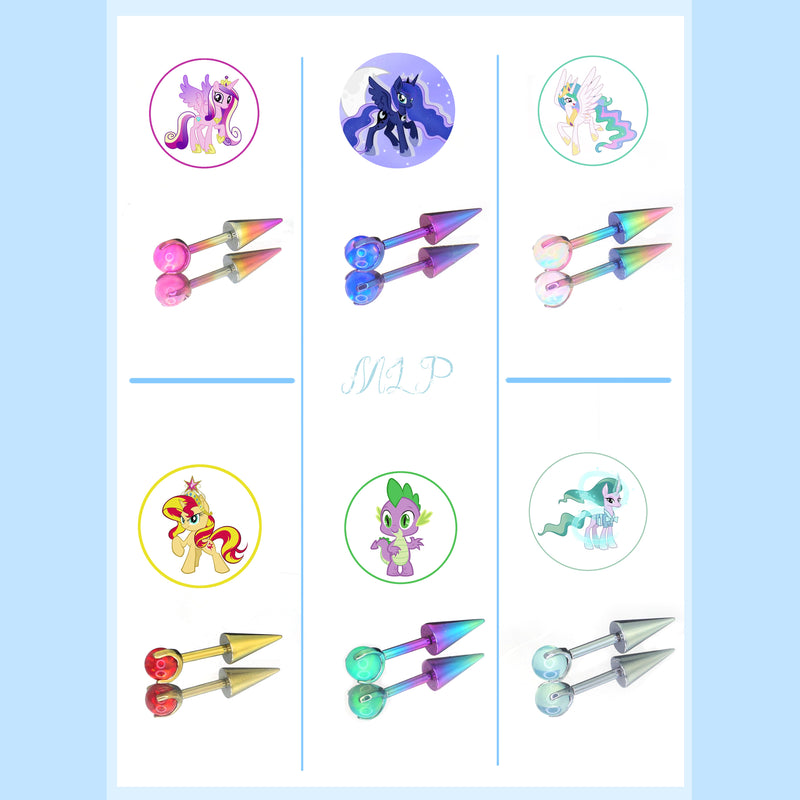 MLP Colorful Titanium Opal Ball-End Ear/Lip CZ Spike - MLP Colorful Titanium Opal Ball-End Ear/Lip CZ Spike - Spike / 6mm by CRUXJEWELRY