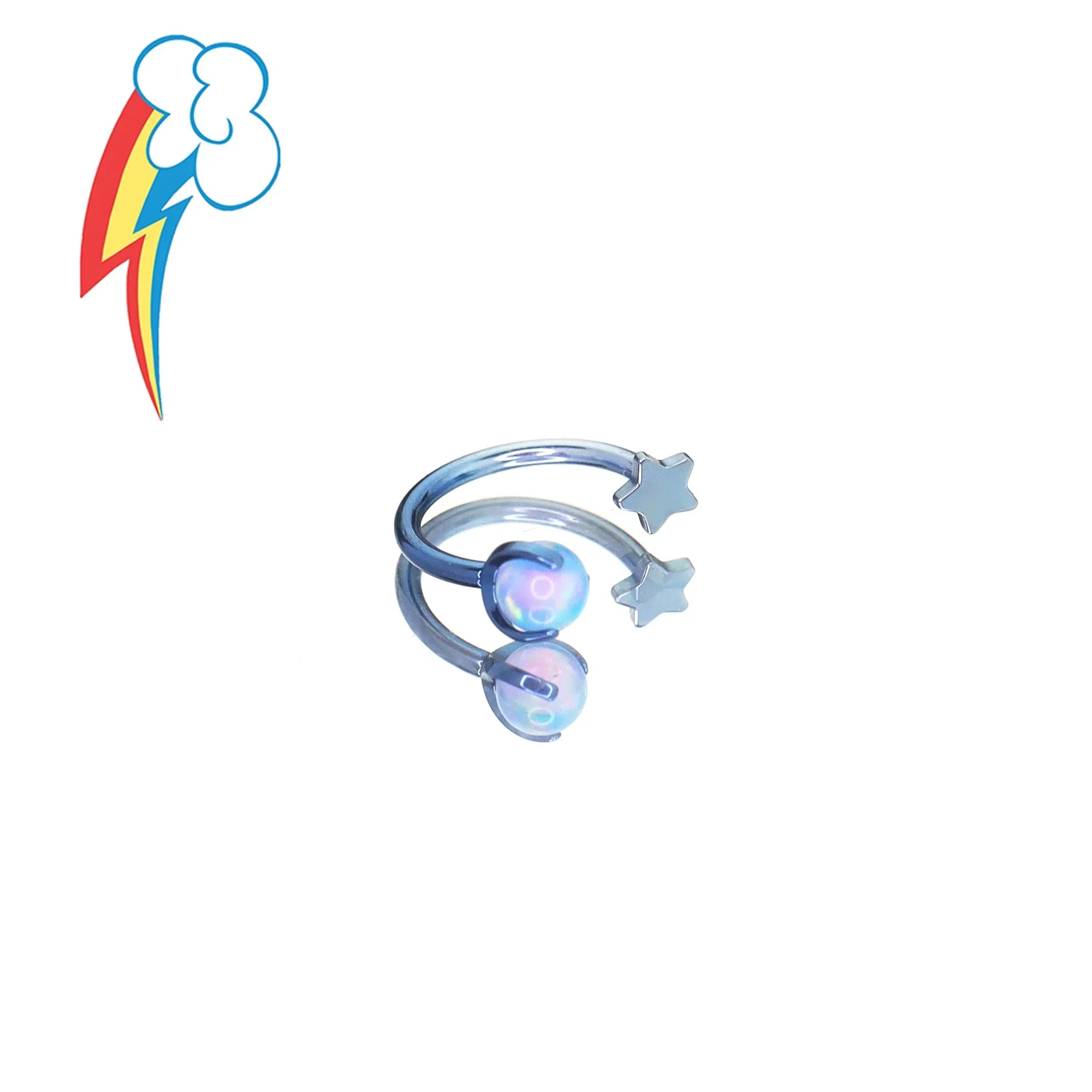 MLP Titanium Internally Threaded Zirconia Ring - Horseshoe, Cartilage, Earring & Labret - MLP Titanium Internally Threaded Zirconia Ring - Horseshoe, Cartilage, Earring & Labret - Rainbow Dash / Star / 8mm by CRUXJEWELRY