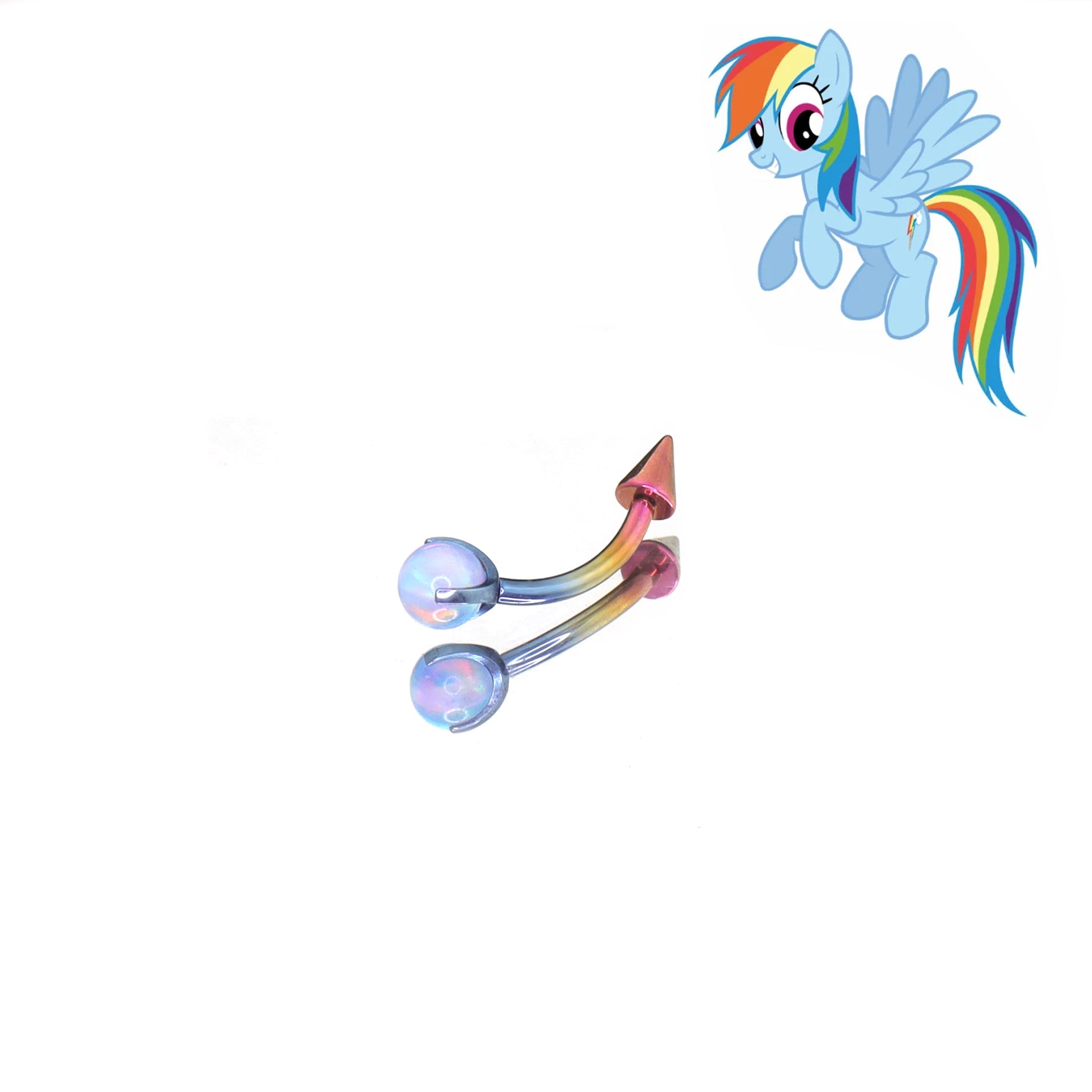 MLP Vibrant Titanium Opal-End Rook/Eyebrow Spike - MLP Vibrant Titanium Opal-End Rook/Eyebrow Spike - Rainbow Dash / 6mm by CRUXJEWELRY