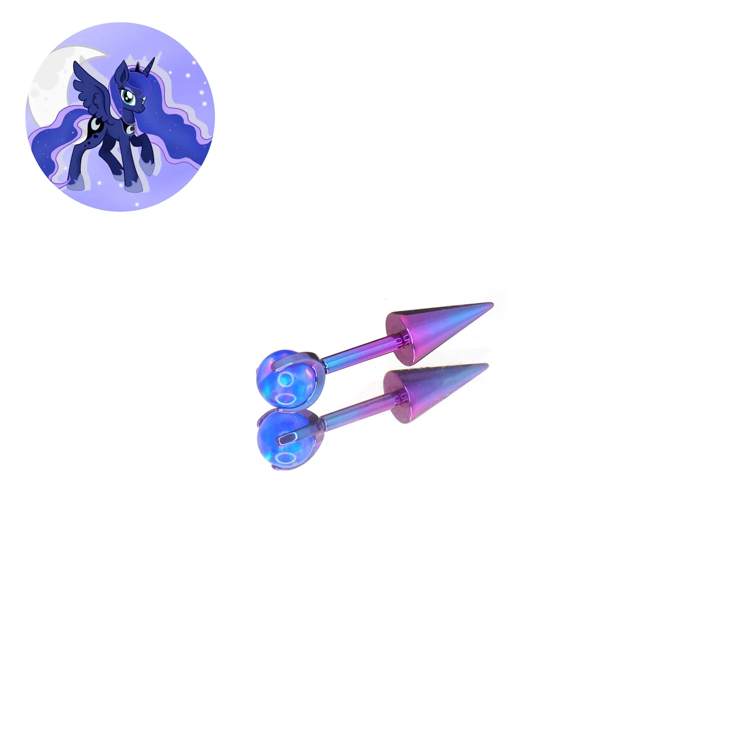 MLP Colorful Titanium Opal Ball-End Ear/Lip CZ Spike - MLP Colorful Titanium Opal Ball-End Ear/Lip CZ Spike - Princess Luna / 6mm by CRUXJEWELRY