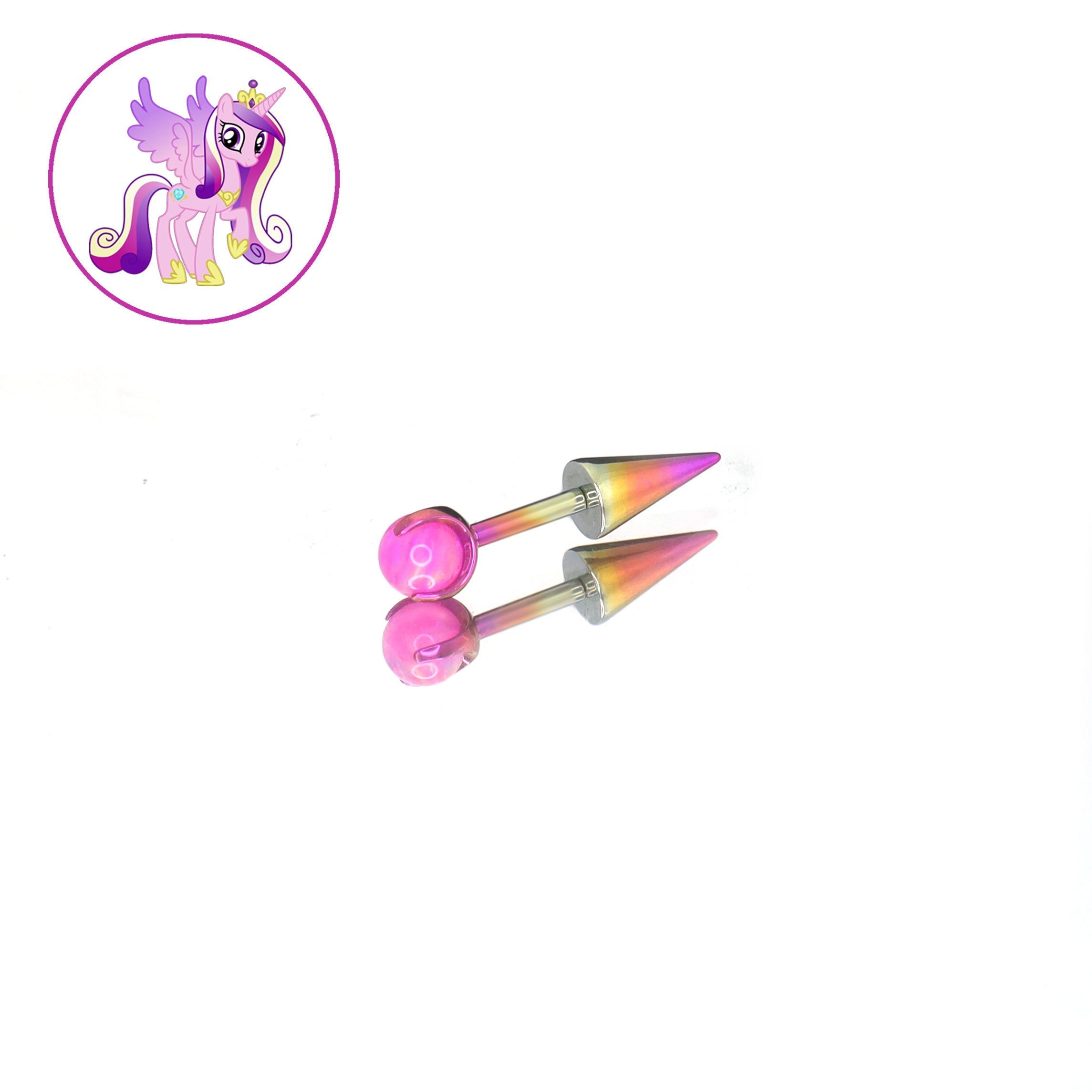 MLP Colorful Titanium Opal Ball-End Ear/Lip CZ Spike - MLP Colorful Titanium Opal Ball-End Ear/Lip CZ Spike - Princess Cadance / 6mm by CRUXJEWELRY