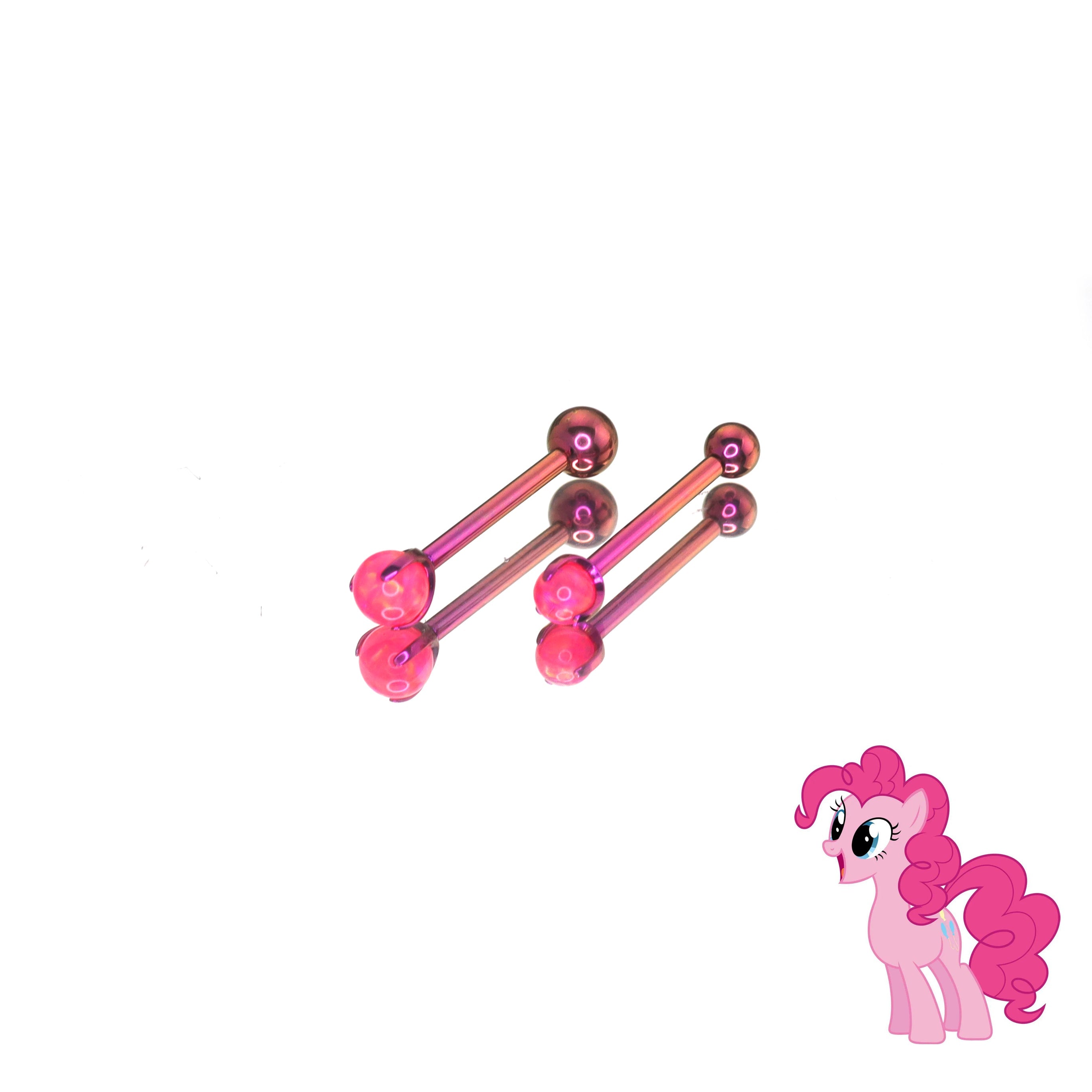 MLP Opal CZ Barbell - Tongue/Nipple Straight Barbell - MLP Opal CZ Barbell - Tongue/Nipple Straight Barbell - Pinkie Pie / 12mm / 4mm by CRUXJEWELRY