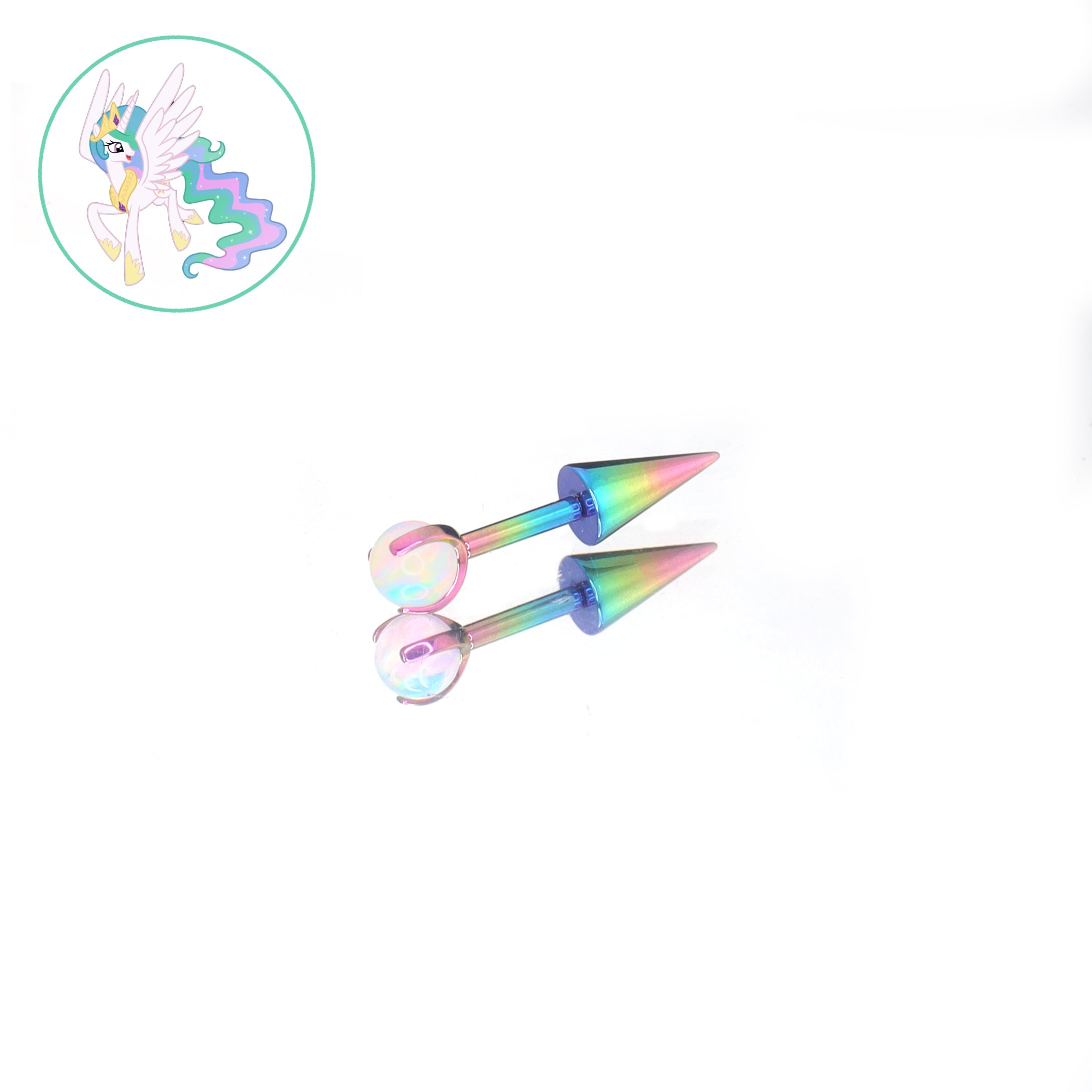 MLP Colorful Titanium Opal Ball-End Ear/Lip CZ Spike - MLP Colorful Titanium Opal Ball-End Ear/Lip CZ Spike - Princess Celestia / 6mm by CRUXJEWELRY