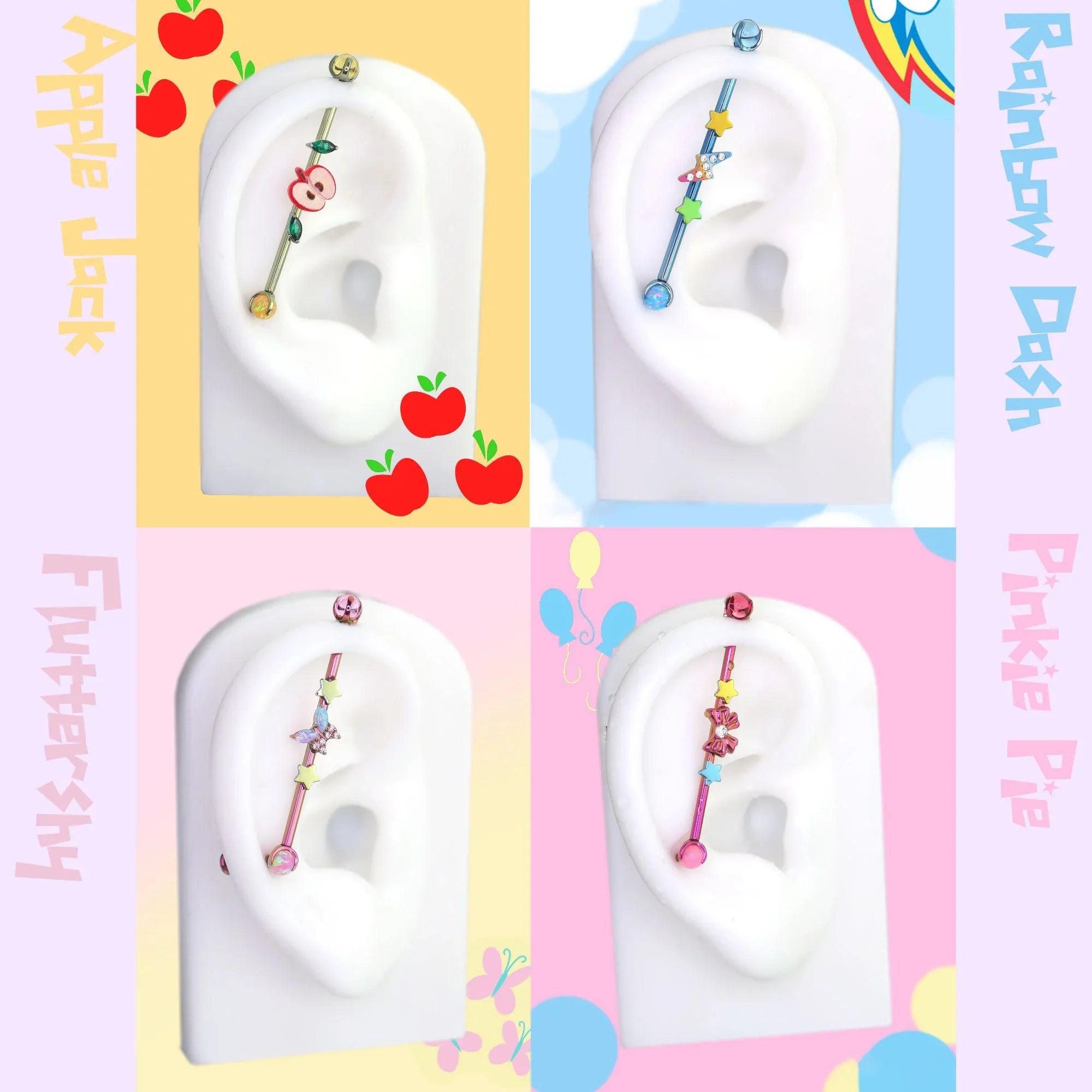 MLP Colorful Titanium Industrial Bar Collections - MLP Colorful Titanium Industrial Bar Collections - Pinkie Pie / 34mm by CRUXJEWELRY