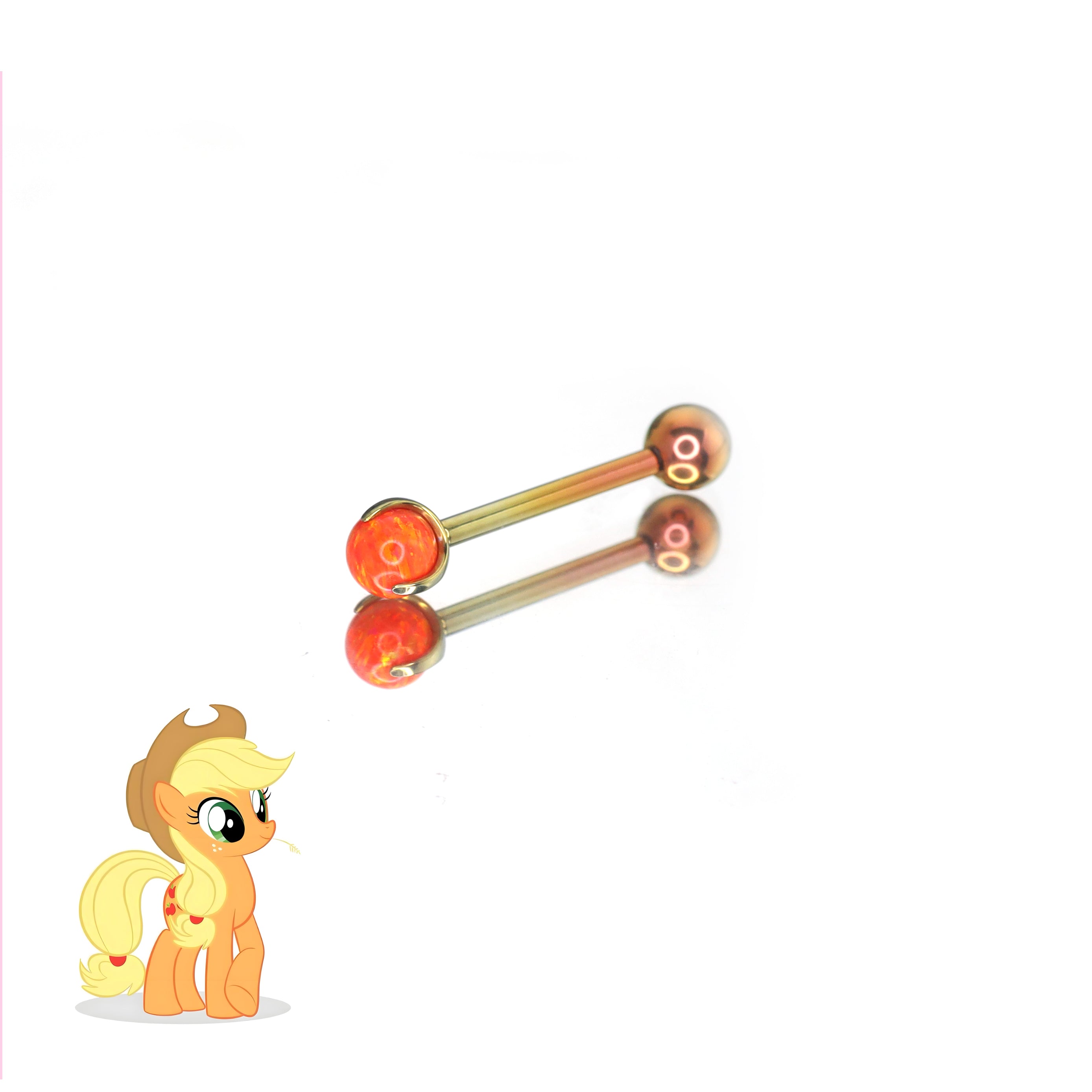 MLP Opal CZ Barbell - Tongue/Nipple Straight Barbell - MLP Opal CZ Barbell - Tongue/Nipple Straight Barbell - Applejack / 12mm / 4mm by CRUXJEWELRY