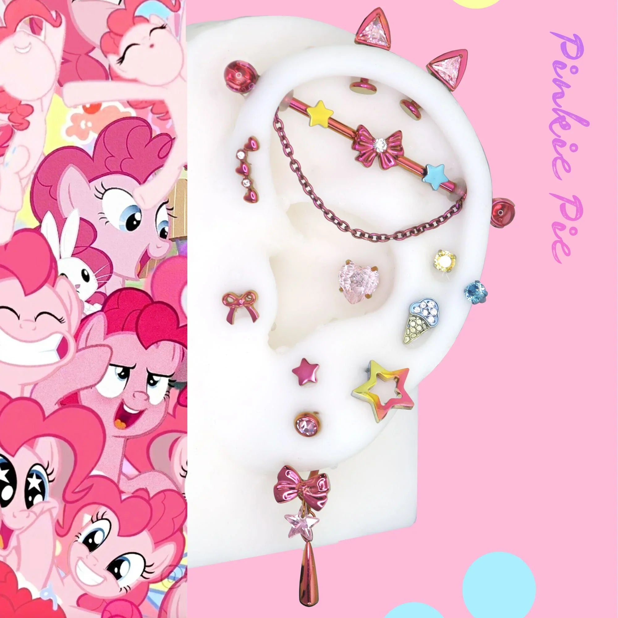 MLP Pinkie Pie Series Ear Accessories Set - MLP Pinkie Pie Series Ear Accessories Set - Star & Bow Industrial Barbell / 34mm / 14G-1.6mm by CRUXJEWELRY