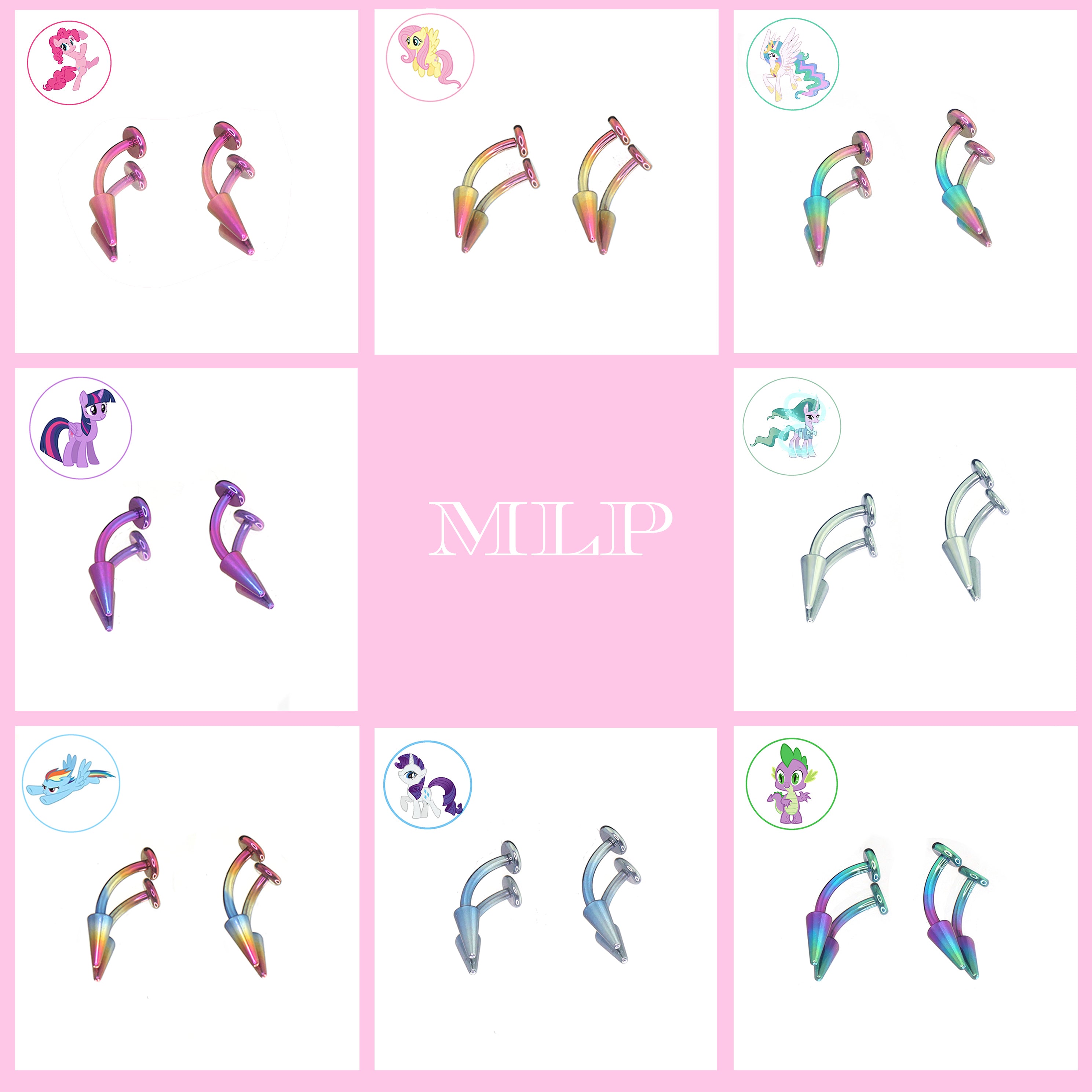 MLP Colorful Titanium Rook/Eyebrow/Lip Stud Collection - MLP Colorful Titanium Rook/Eyebrow/Lip Stud Collection - Twilight Sparkle / 6mm / Single by CRUXJEWELRY