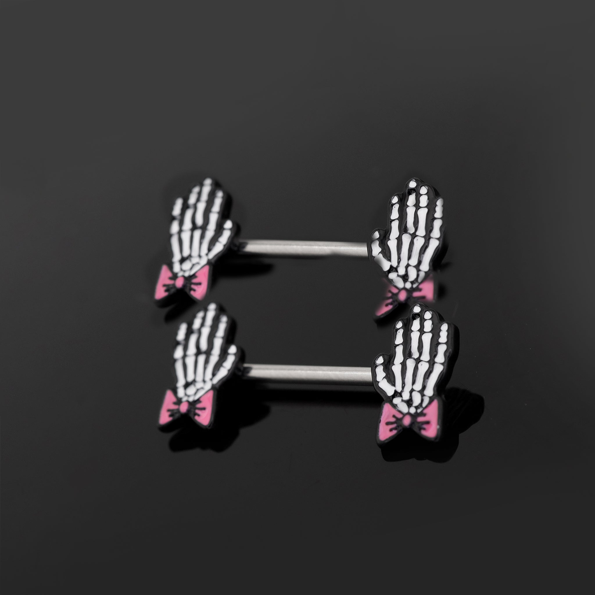 PAIR OF White Skeleton Hand stainless steel Nipple Rings - PAIR OF White Skeleton Hand stainless steel Nipple Rings - Default Title by CRUXJEWELRY