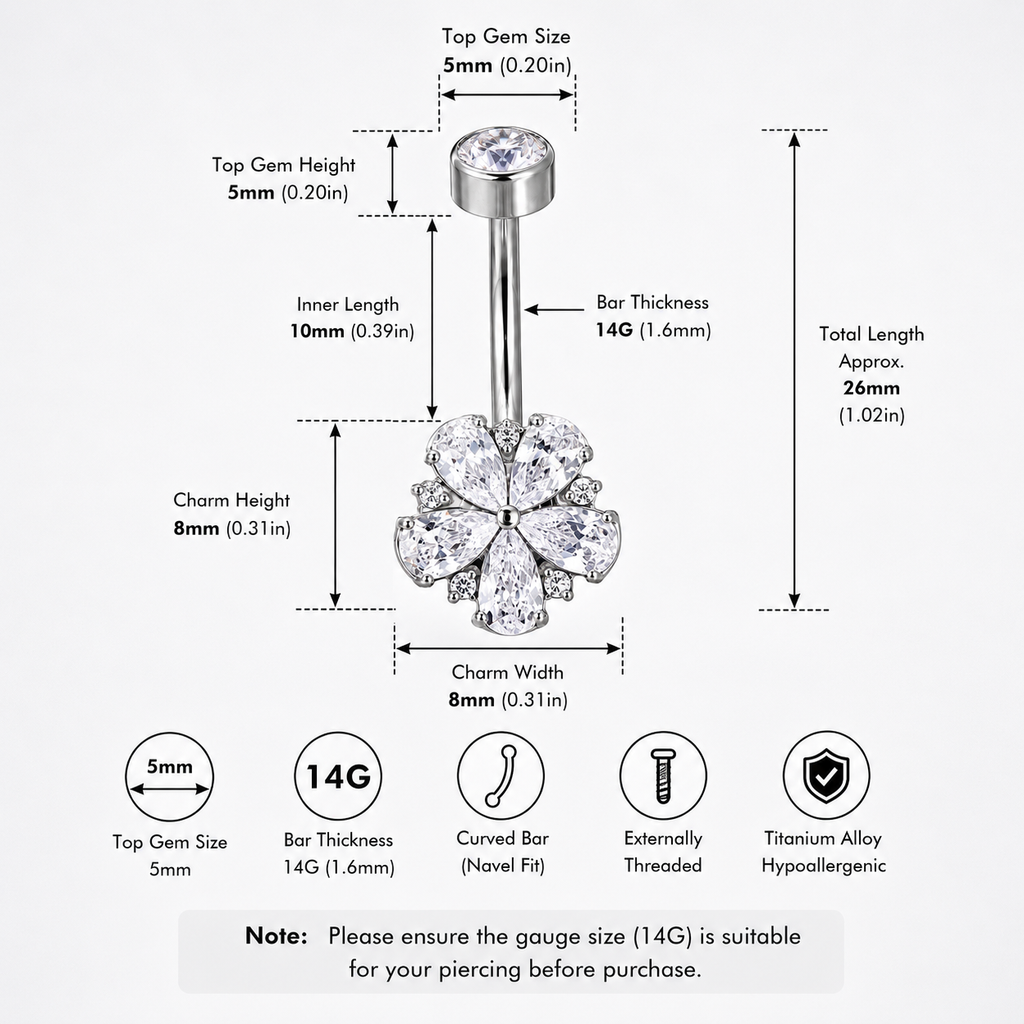 Kirschblüten-Bauchnabelpiercing aus Titan und Zirkonia 
