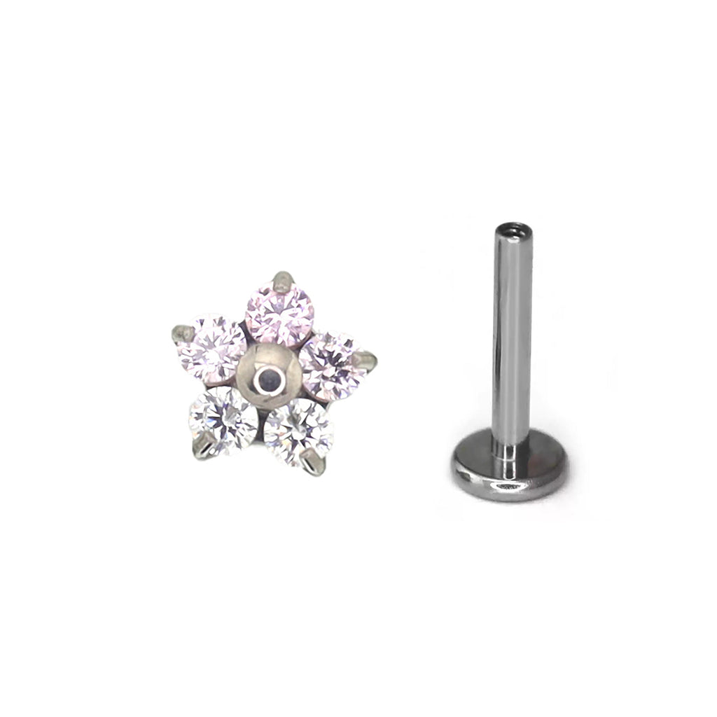 F136 Titanium Flower & Star Threadless Labret - F136 Titanium Flower & Star Threadless Labret - Pink / 6mm by CRUXJEWELRY
