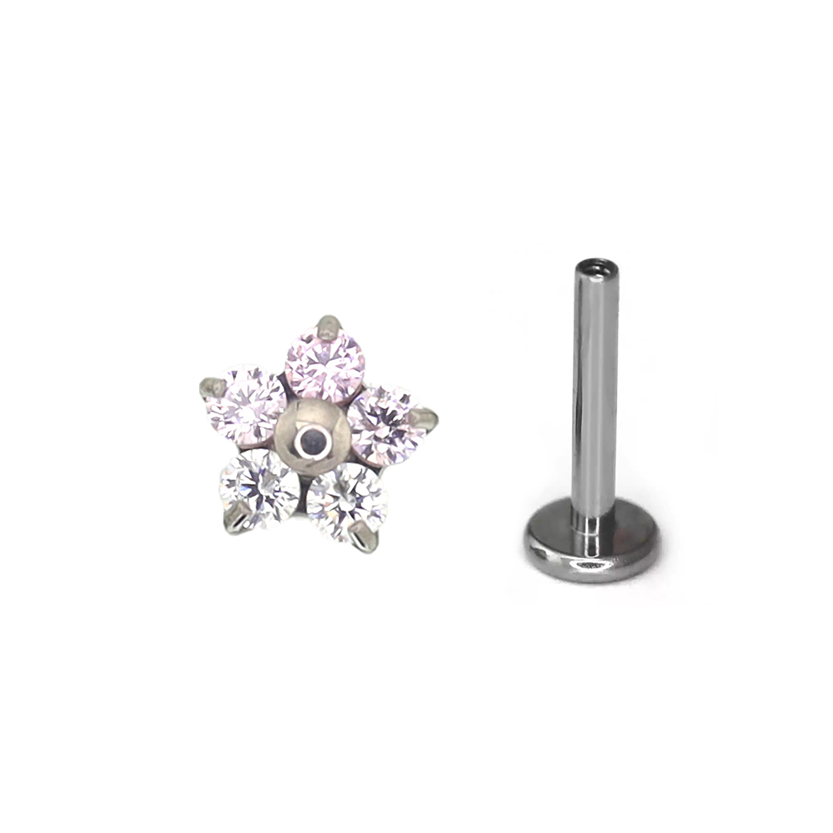 F136 Titanium Flower & Star Threadless Labret - F136 Titanium Flower & Star Threadless Labret - Pink / 6mm by CRUXJEWELRY