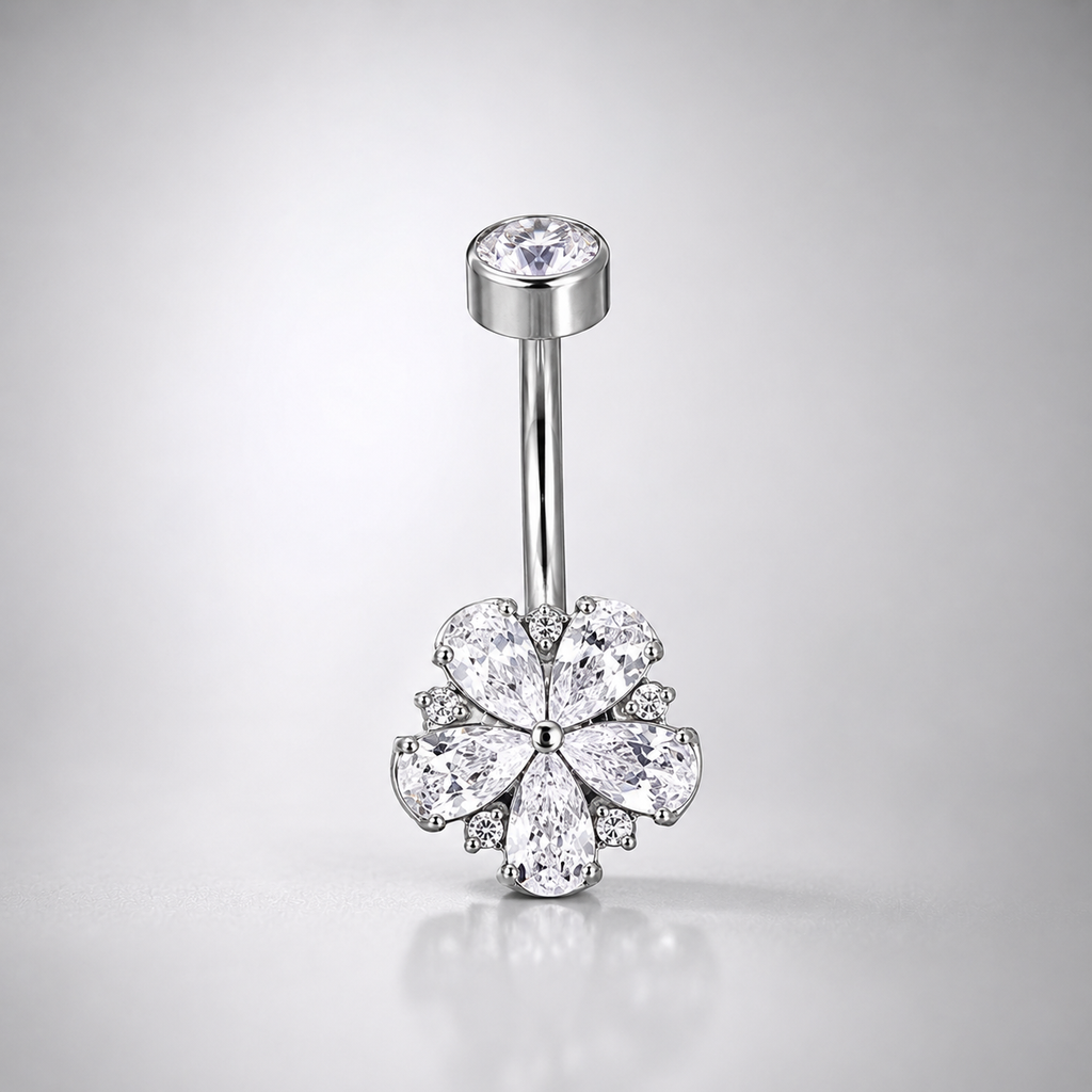 Kirschblüten-Bauchnabelpiercing aus Titan und Zirkonia 