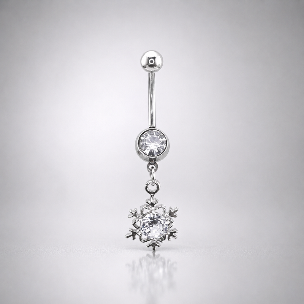Snowflake CZ Dangle Titanium Belly Ring
