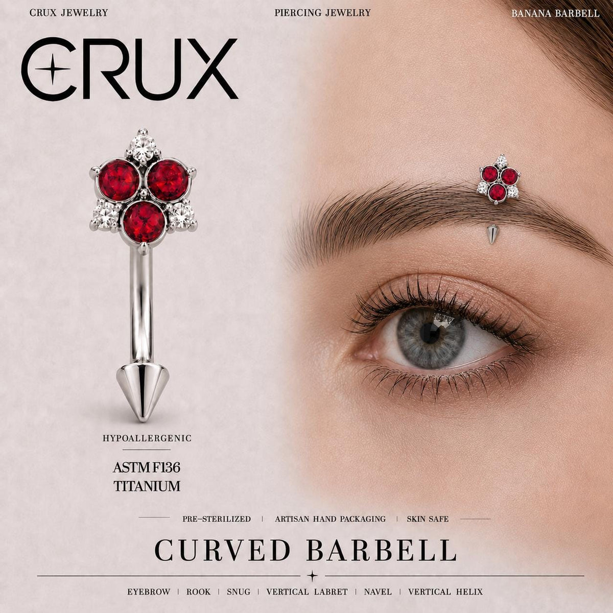 ETSY 4531341918 | IMAGE 1 | CZ Flower Titanium Eyebrow Barbell