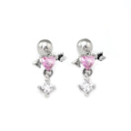 20G Arrow Through Pink Heart CZ Dangle Ear Studs - 20G Arrow Through Pink Heart CZ Dangle Ear Studs - Pink / Single by CRUXJEWELRY