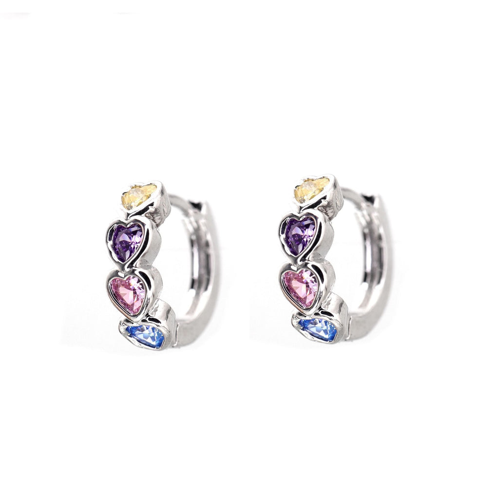 PAIR OF Star & Heart Rainbow CZ white-gold-plated copper Earring - PAIR OF Star & Heart Rainbow CZ white-gold-plated copper Earring - Heart by CRUXJEWELRY