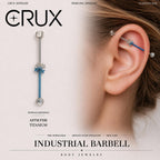 Fleur-de-Lis Crystal titanium industrial barbell, front view