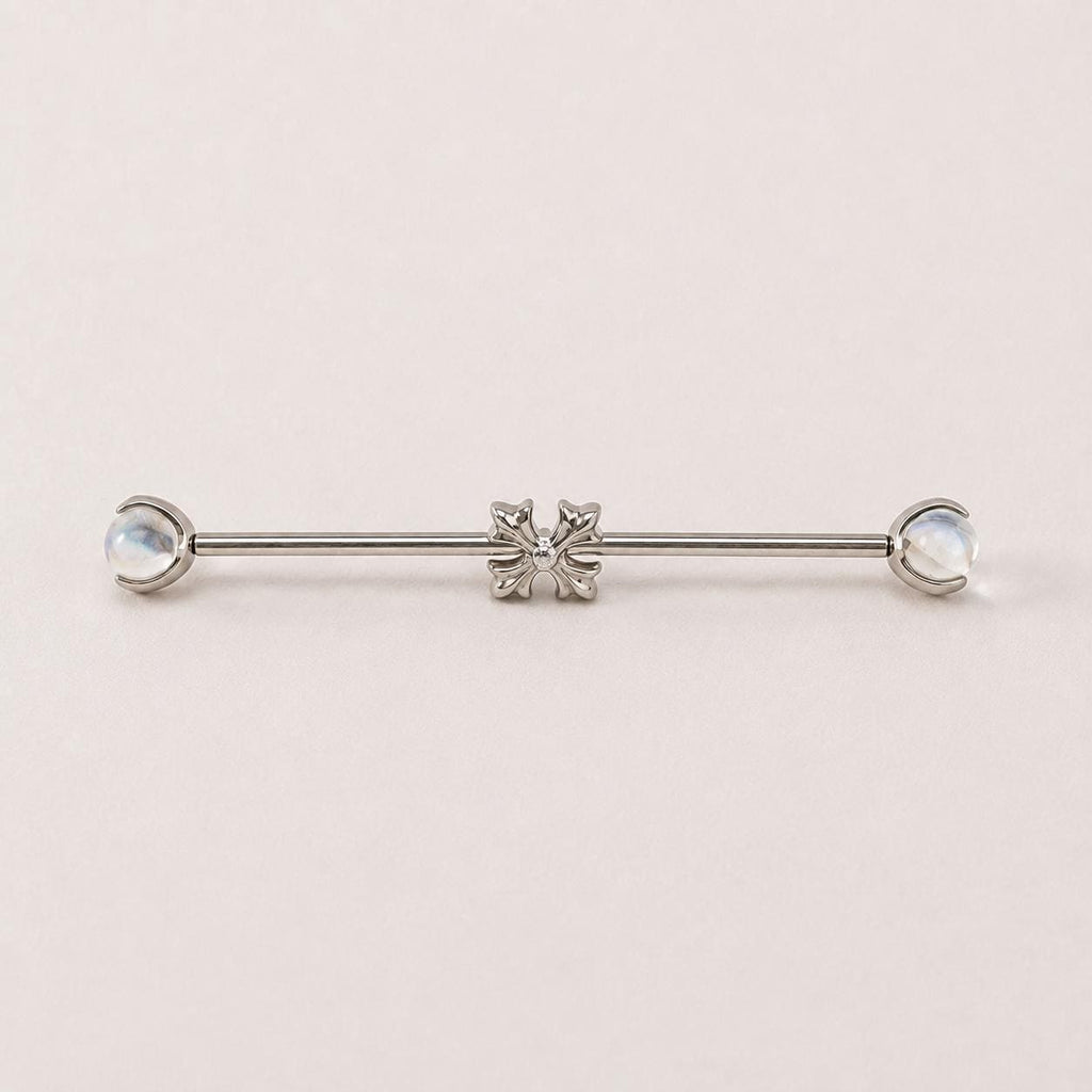 Fleur-de-Lis Crystal titanium industrial barbell, detail view 7