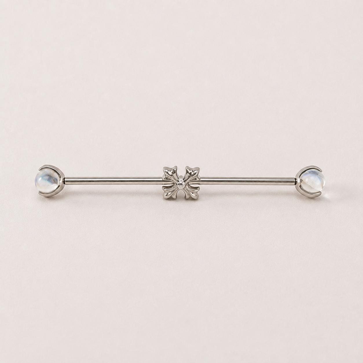 Fleur-de-Lis Crystal titanium industrial barbell, detail view 7