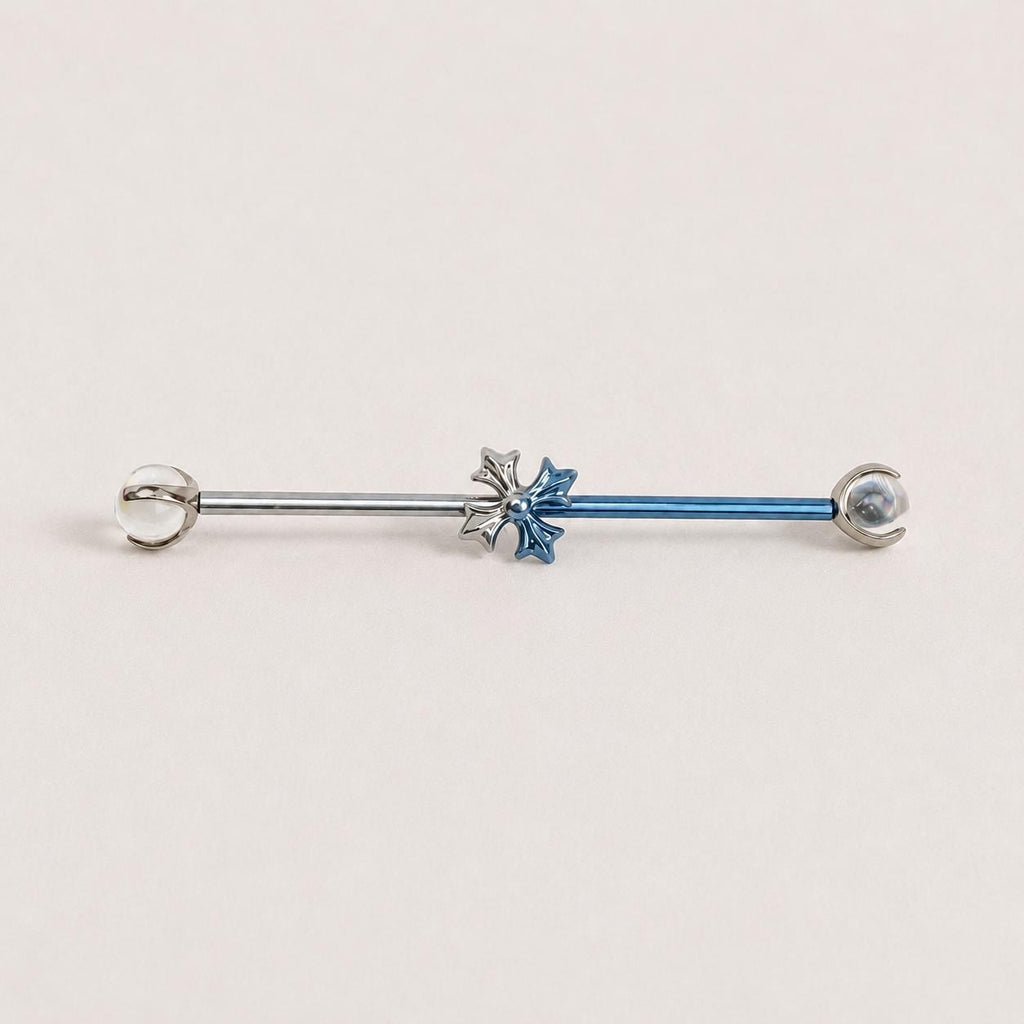 Fleur-de-Lis Crystal titanium industrial barbell, detail view 8