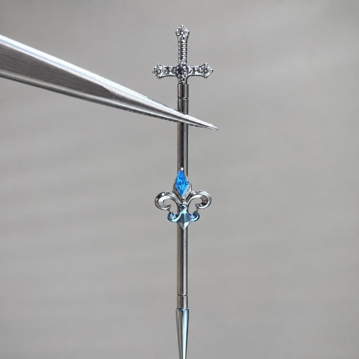Fleur-de-Lis Sword titanium industrial barbell, detail view 5