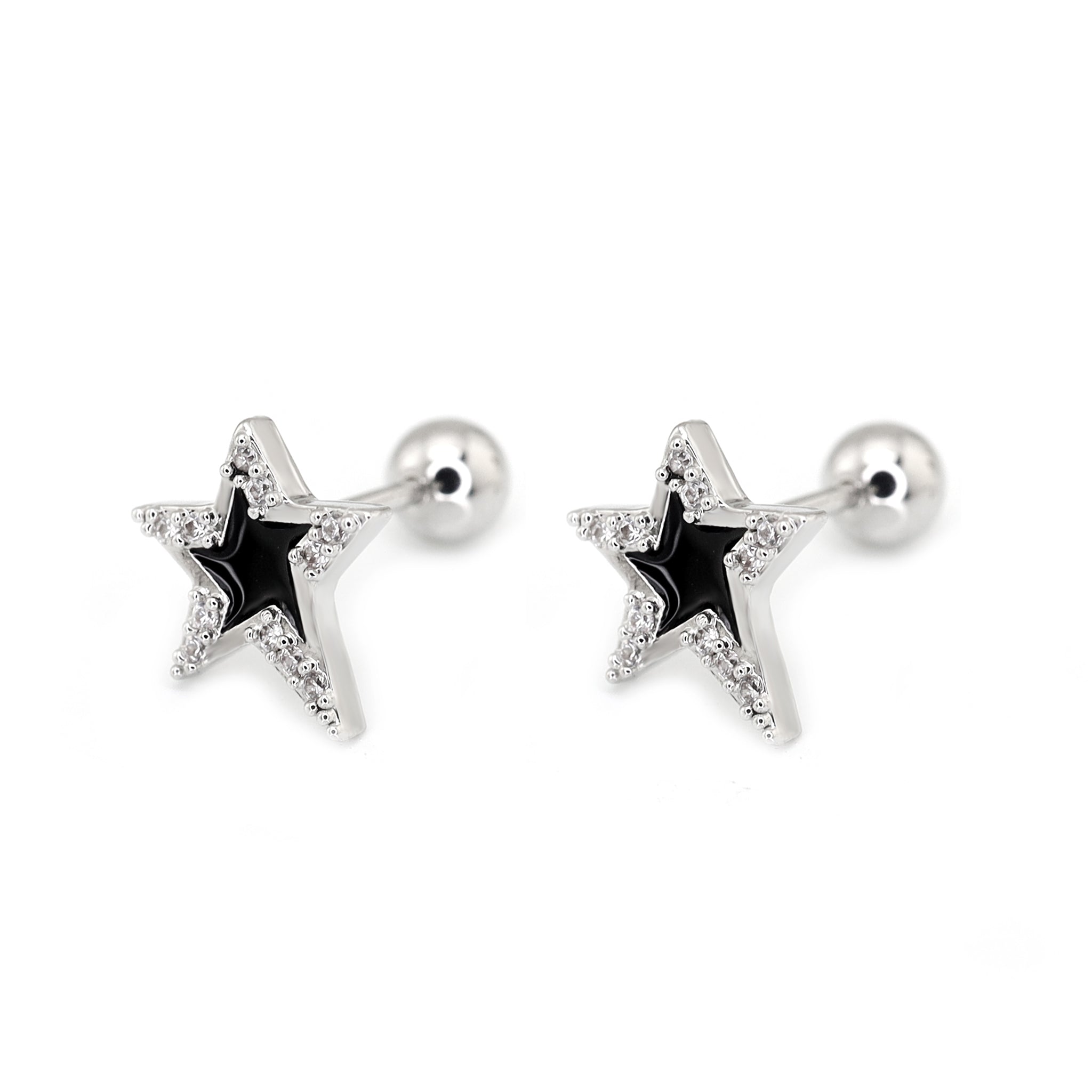 Black & White CZ Pentagram Ear Studs - Black & White CZ Pentagram Ear Studs - Black / Single by CRUXJEWELRY