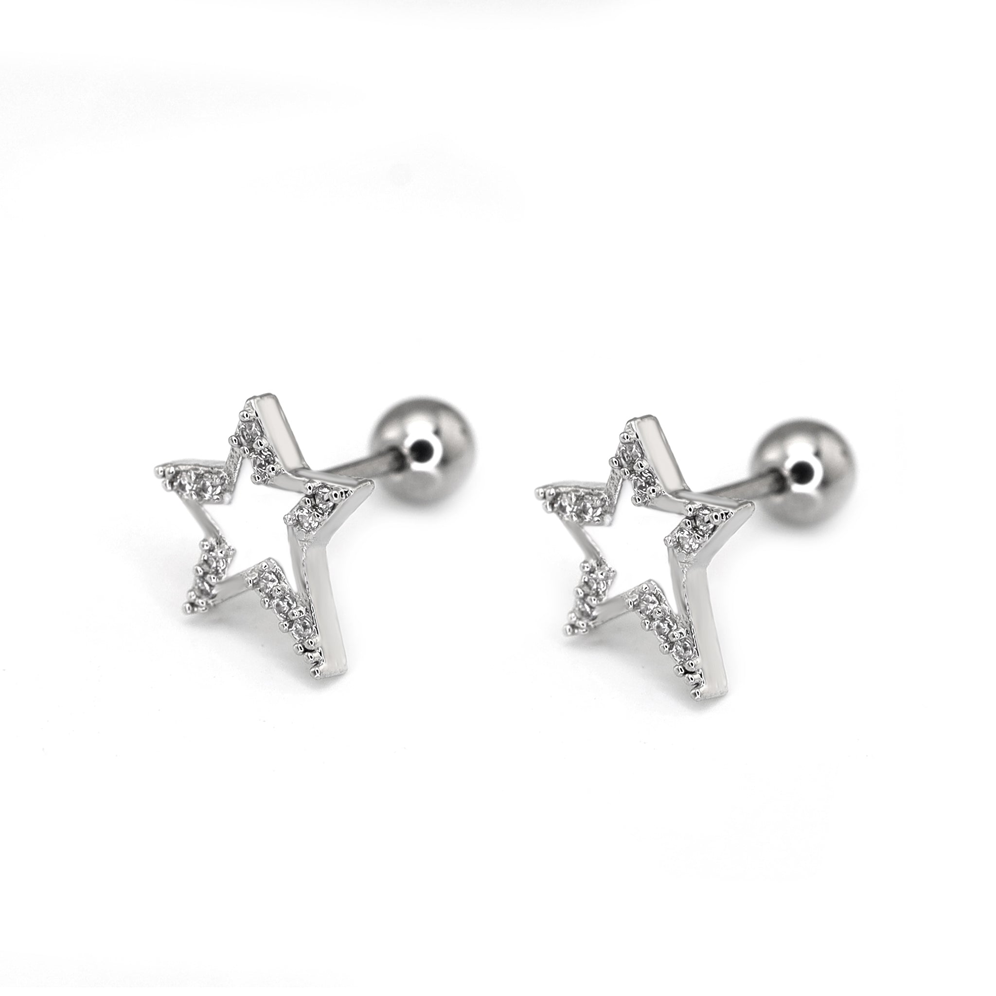 Black & White CZ Pentagram Ear Studs - Black & White CZ Pentagram Ear Studs - Black / Single by CRUXJEWELRY